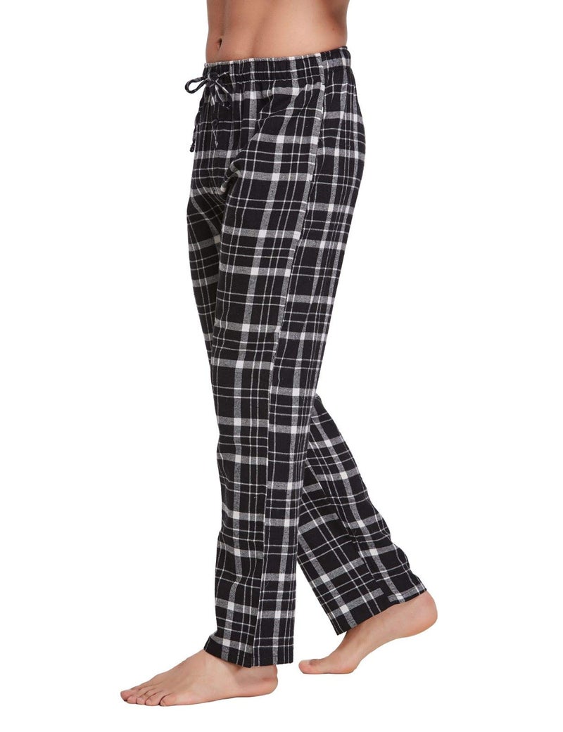 CYZ Men's 100% Cotton Super Soft Flannel Plaid Pajama Pants-BlackWhiteTartan-XL - Image 2
